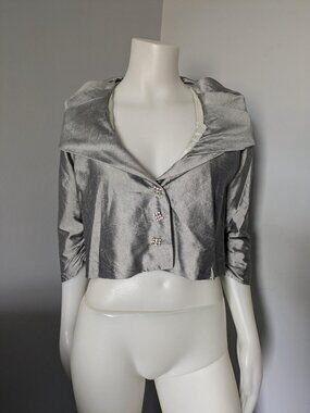 Linda Lundstrom silver silk evening formal jacket